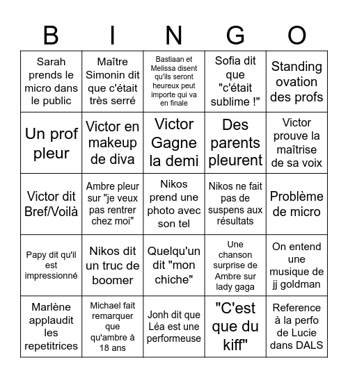 Starac Demi Ambre/Victor Bingo Card