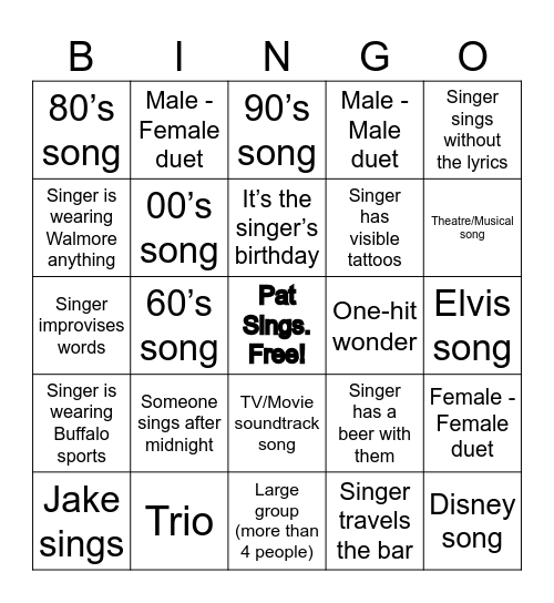 WALMORE INN Karaoke Bingo Card