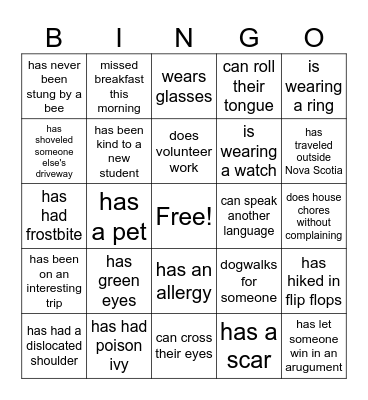 Who Am I? Bingo Card