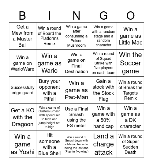 Smash Bros Lockout Bingo Card