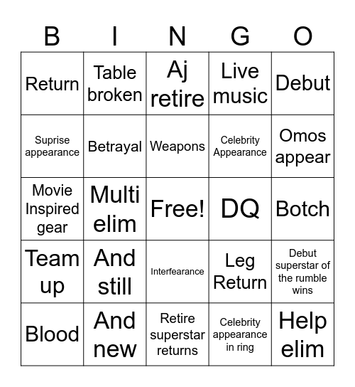 Royal rumble Bingo Card