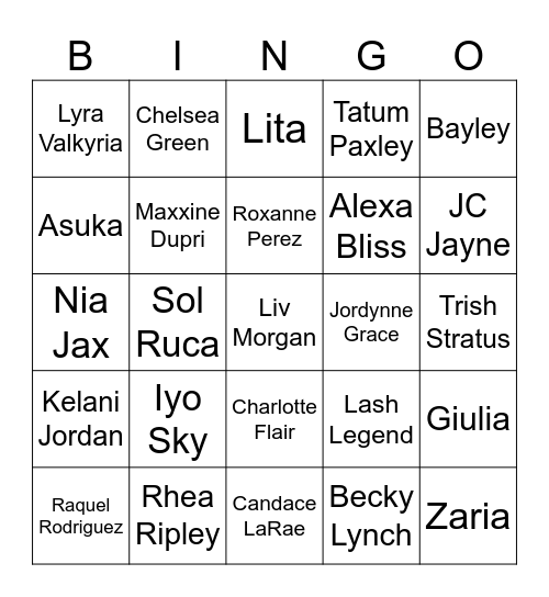 Women's Rumble Bingo Card