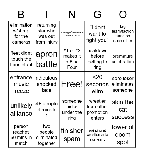 ROYAL RUMBLE 2026 Bingo Card