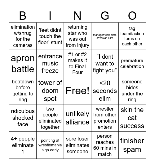 ROYAL RUMBLE 2026 Bingo Card