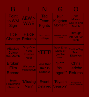 Royal Rumble Bingo 2026 Bingo Card