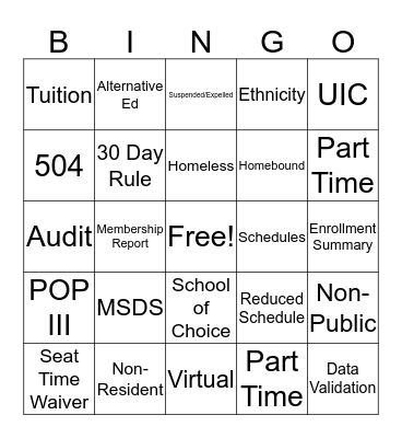 Count Day Bingo Card