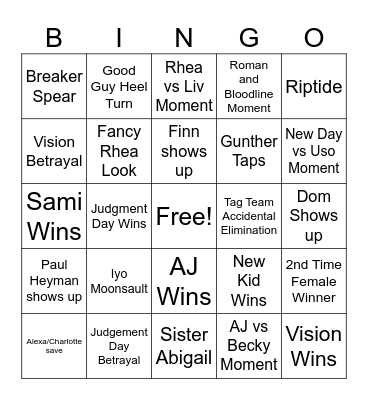 Royal Rumble Bingo Card