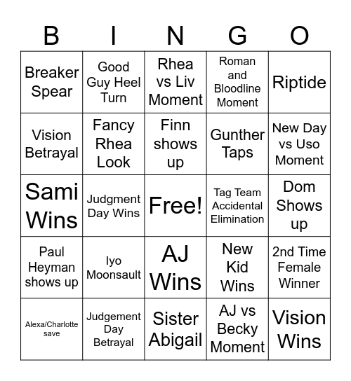 Royal Rumble Bingo Card