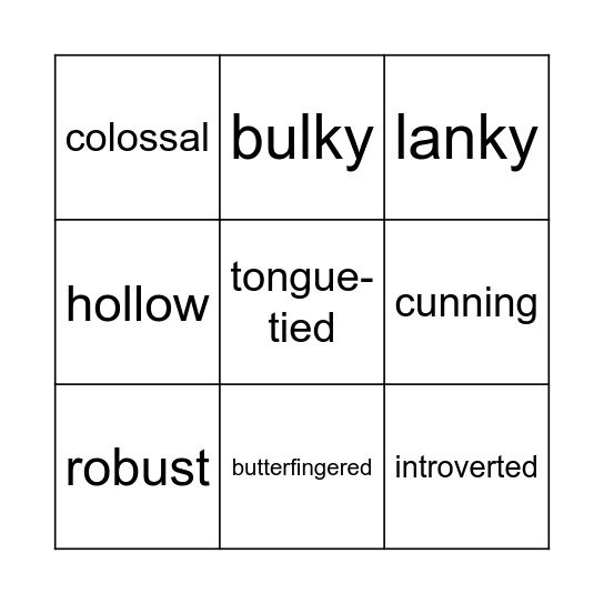 Spelling Bee Bingo Card