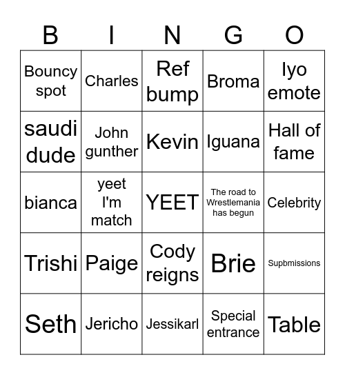 Rumble of Seth Bingo Card