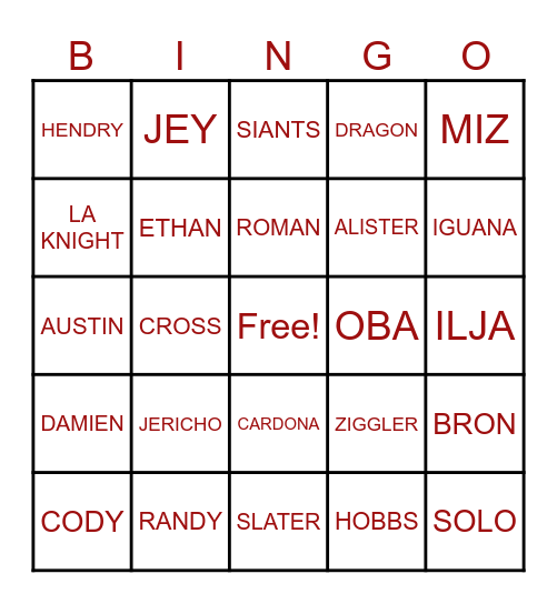 MENS ROYAL RUMBLE Bingo Card