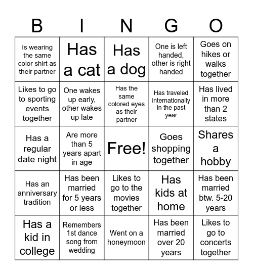 Getting to Know You Bingo Card