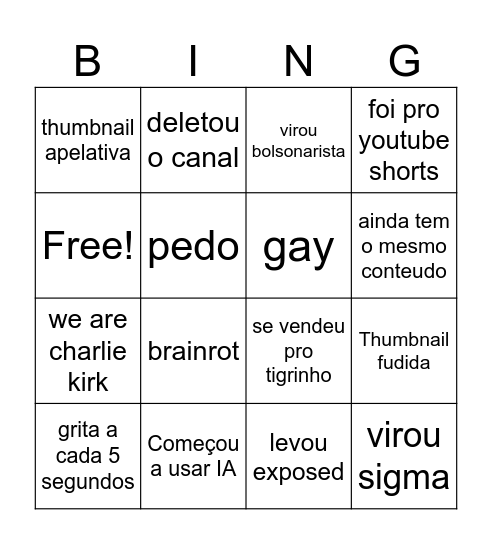 Bingo de canais infantis Bingo Card