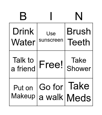 Self Care Bingo Card