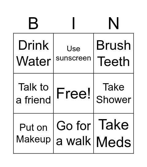 Self Care Bingo Card