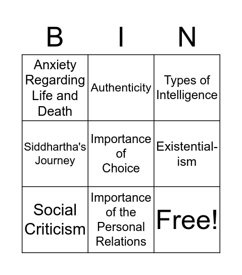 Into the Bingo! Bingo Card
