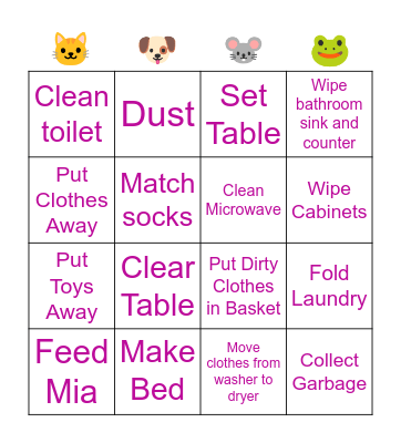6-year-old Chores Bingo Card