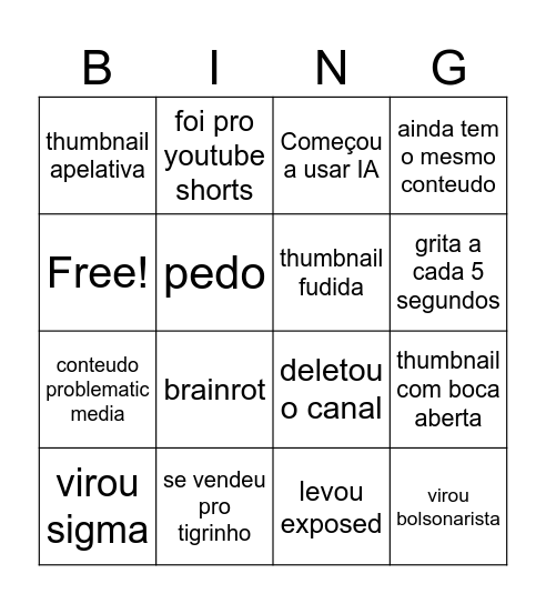 Canais infantis Bingo Card