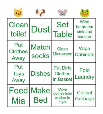9-year-old Chores Bingo Card