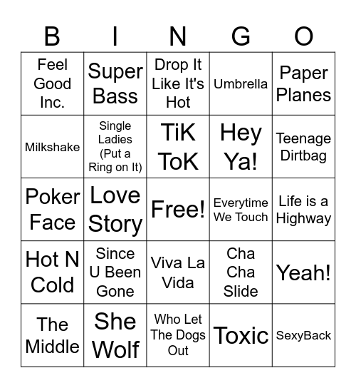 round 2 - 2000s hits Bingo Card
