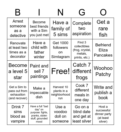 Psyched Ward Sims Bingo Card