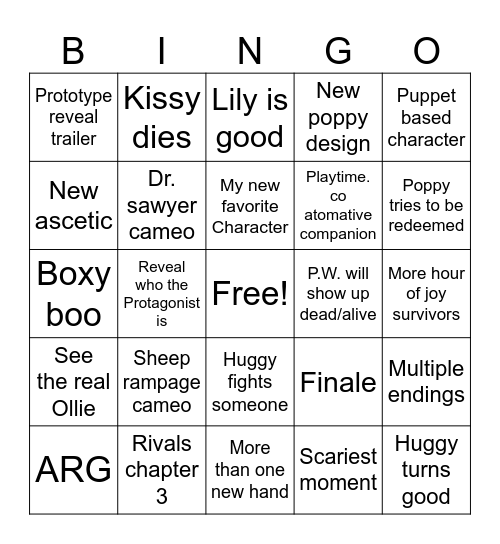 Poppy Playtime Chapter 5 Bingo Card