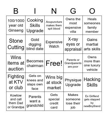 C Drama System Bingo Card