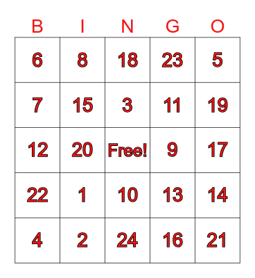 Number Bingo Card
