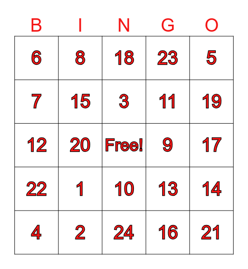 Number Bingo Card