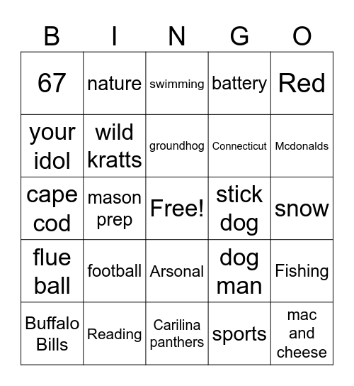 Wes Bingo Card