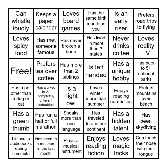 Human Bingo Card