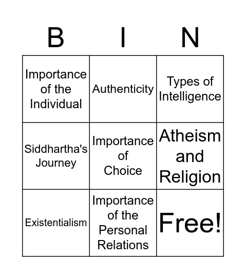 Into the Bingo! Bingo Card