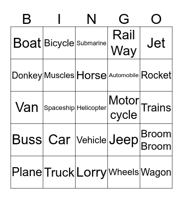 Transportation Bingo Card