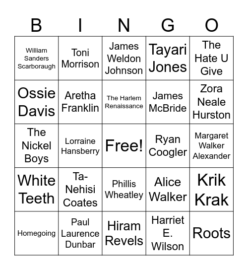 Literary Jeopardy Bingo Card