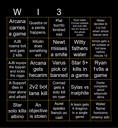 Finals TT vs SBS Bingo Card