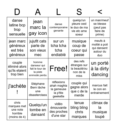 DANSE AVEC LES STARS Bingo Card