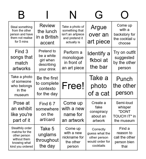 Unhinged Bingo Card