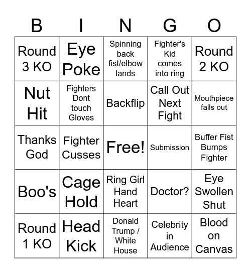 UFC BINGO Card