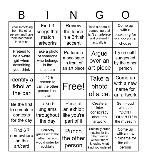 Unhinged Bingo Card