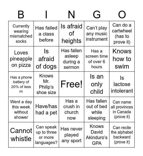Untitled Bingo Card