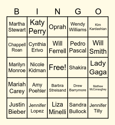 Guess Who? Bingo Card