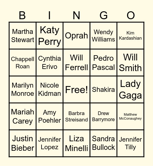 Guess Who? Bingo Card