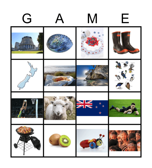 New Zealand Bingo Card