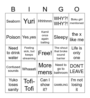 Yuko stream Bingo Card