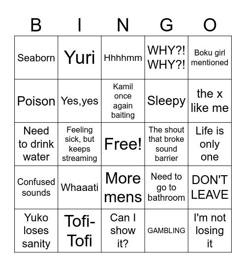 Yuko stream Bingo Card