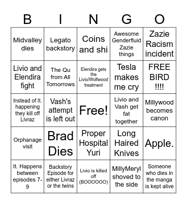 Trigun Stargaze Episodes 5-12 Bingo! Bingo Card