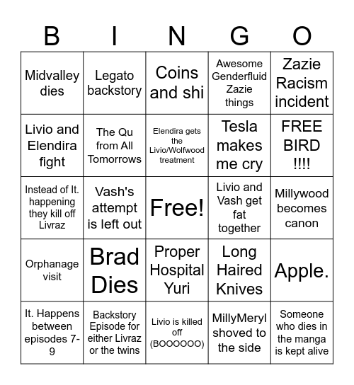 Trigun Stargaze Episodes 5-12 Bingo! Bingo Card