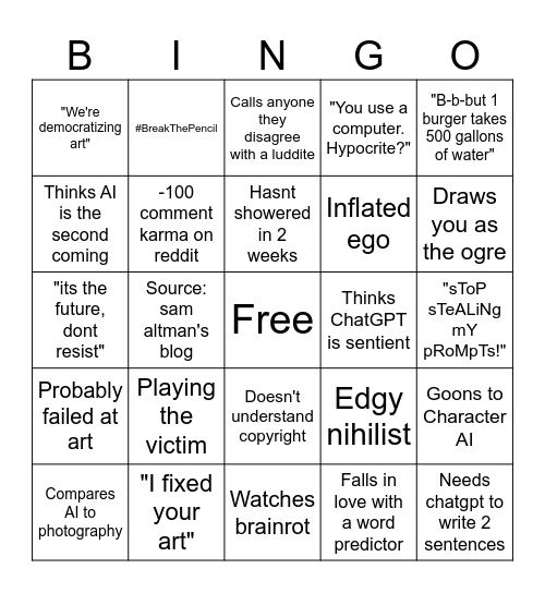 AI Bro bingo Card