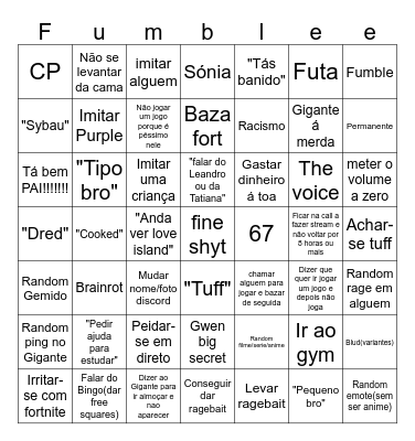 Safa Rilva Bingo Fumble Edition Bingo Card