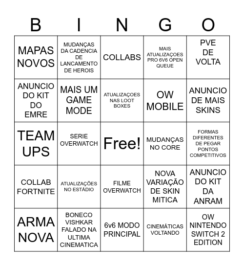 OVERWATCH SPOTLIGHT Bingo Card